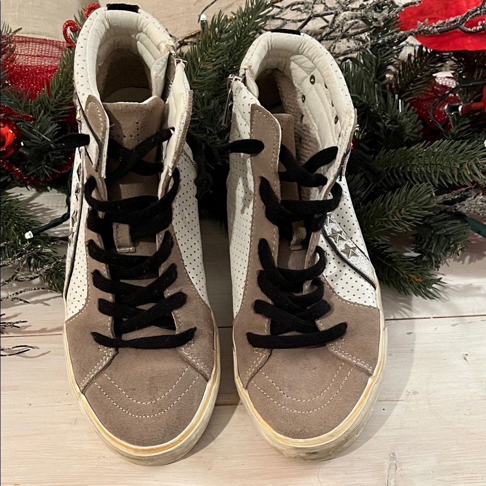Vintage Havana Black and Cream High-Top Sneakers